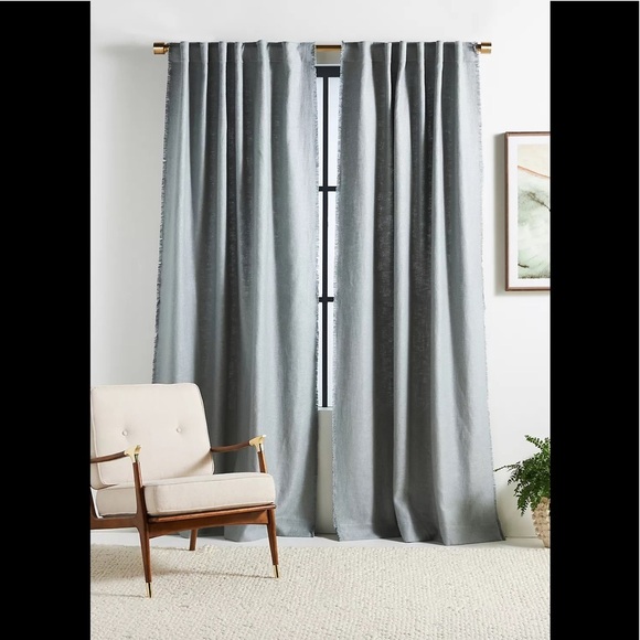 New Anthropologie Lux Linen Blend Curtain Seafoam set of 2 panels - Picture 1 of 16